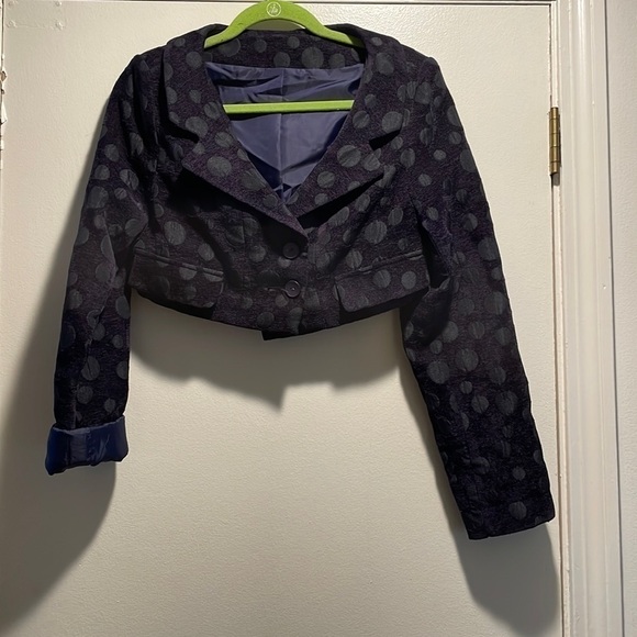 𝅺ART Atelier Rare Toggery Purple Gray Polka Dot Cropped Two Button Jacket - Picture 1 of 15